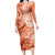 Polynesian Hibiscus Flower Tribal Family Matching Long Sleeve Bodycon Dress and Hawaiian Shirt Peach Color