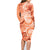 Polynesian Hibiscus Flower Tribal Family Matching Long Sleeve Bodycon Dress and Hawaiian Shirt Peach Color