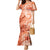 Polynesian Hibiscus Flower Tribal Family Matching Mermaid Dress and Hawaiian Shirt Peach Color