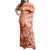 Polynesian Hibiscus Flower Tribal Family Matching Off Shoulder Maxi Dress and Hawaiian Shirt Peach Color