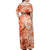 Polynesian Hibiscus Flower Tribal Family Matching Off Shoulder Maxi Dress and Hawaiian Shirt Peach Color