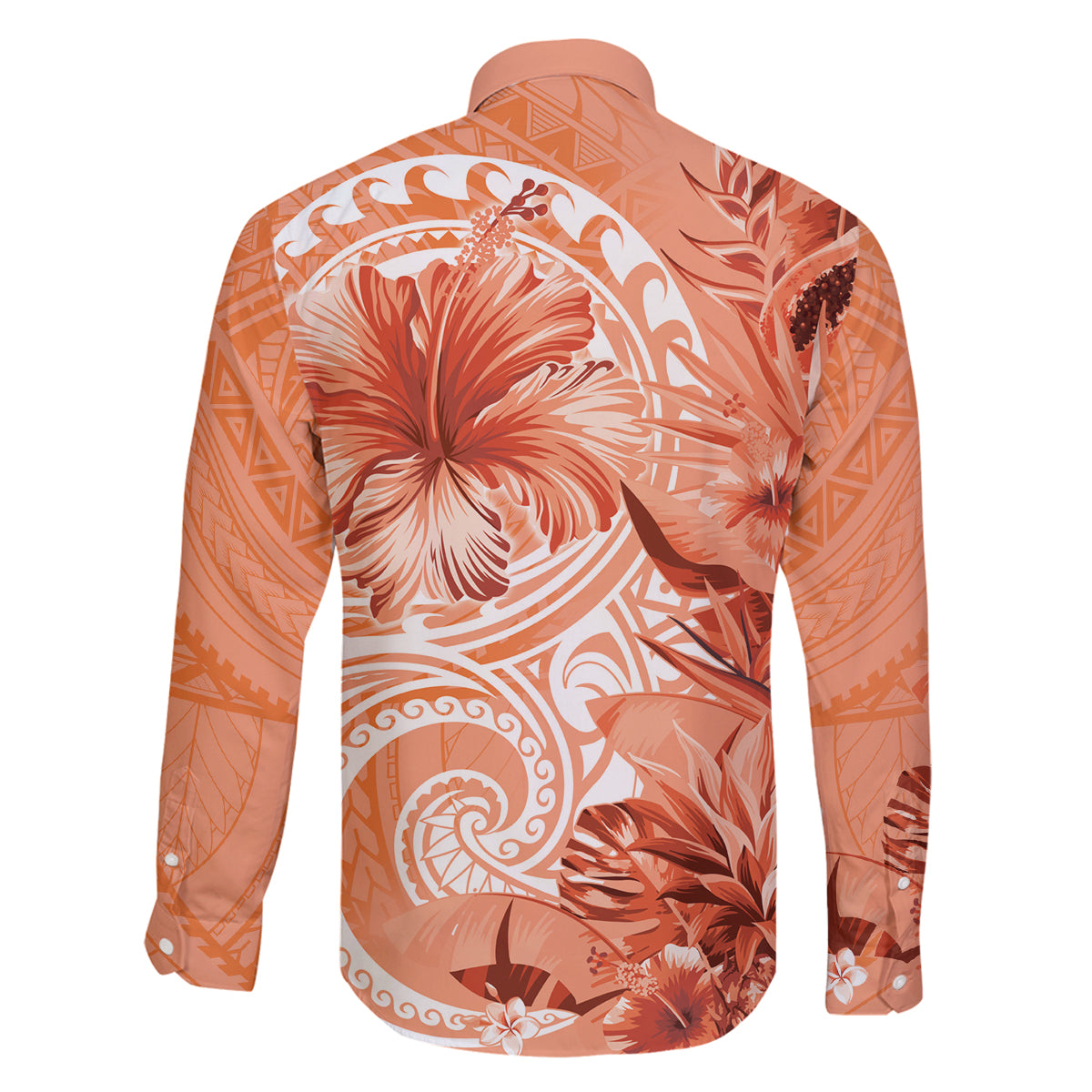 Polynesian Hibiscus Flower Tribal Family Matching Puletasi and Hawaiian Shirt Peach Color