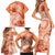 Polynesian Hibiscus Flower Tribal Family Matching Short Sleeve Bodycon Dress and Hawaiian Shirt Peach Color