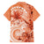 Polynesian Hibiscus Flower Tribal Family Matching Short Sleeve Bodycon Dress and Hawaiian Shirt Peach Color