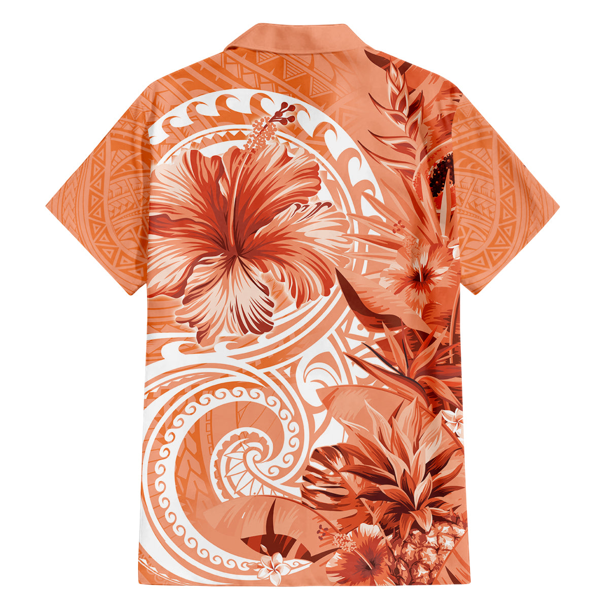 Polynesian Hibiscus Flower Tribal Family Matching Tank Maxi Dress and Hawaiian Shirt Peach Color