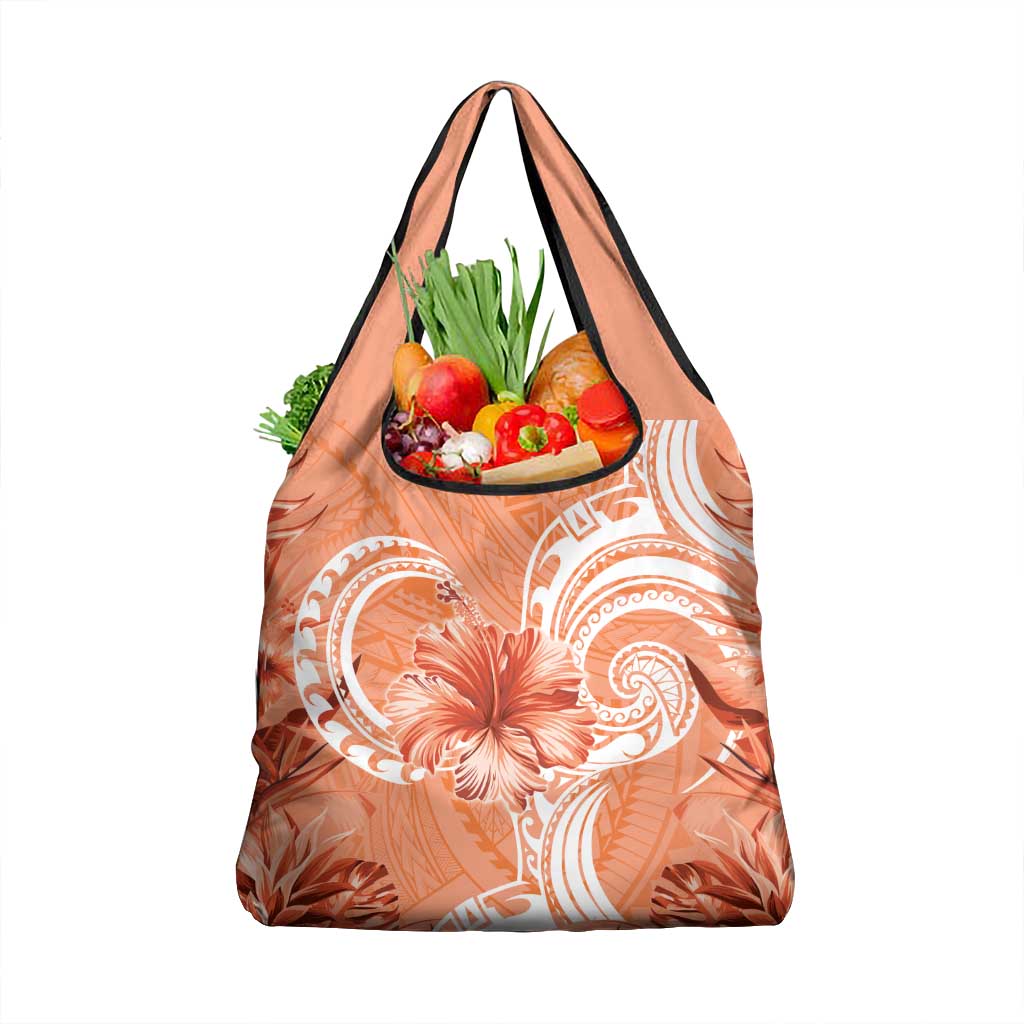 Polynesian Hibiscus Flower Tribal Grocery Bag Peach Color LT9 1-pack One Size Peach - Polynesian Pride