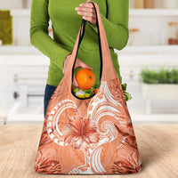 Polynesian Hibiscus Flower Tribal Grocery Bag Peach Color LT9 - Polynesian Pride