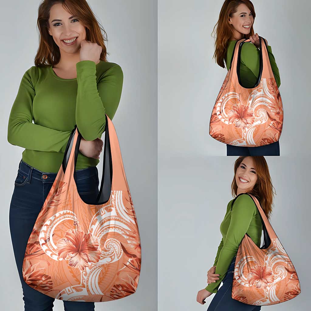 Polynesian Hibiscus Flower Tribal Grocery Bag Peach Color LT9 - Polynesian Pride