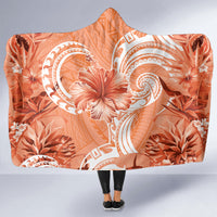 Polynesian Hibiscus Flower Tribal Hooded Blanket Peach Color LT9 - Polynesian Pride