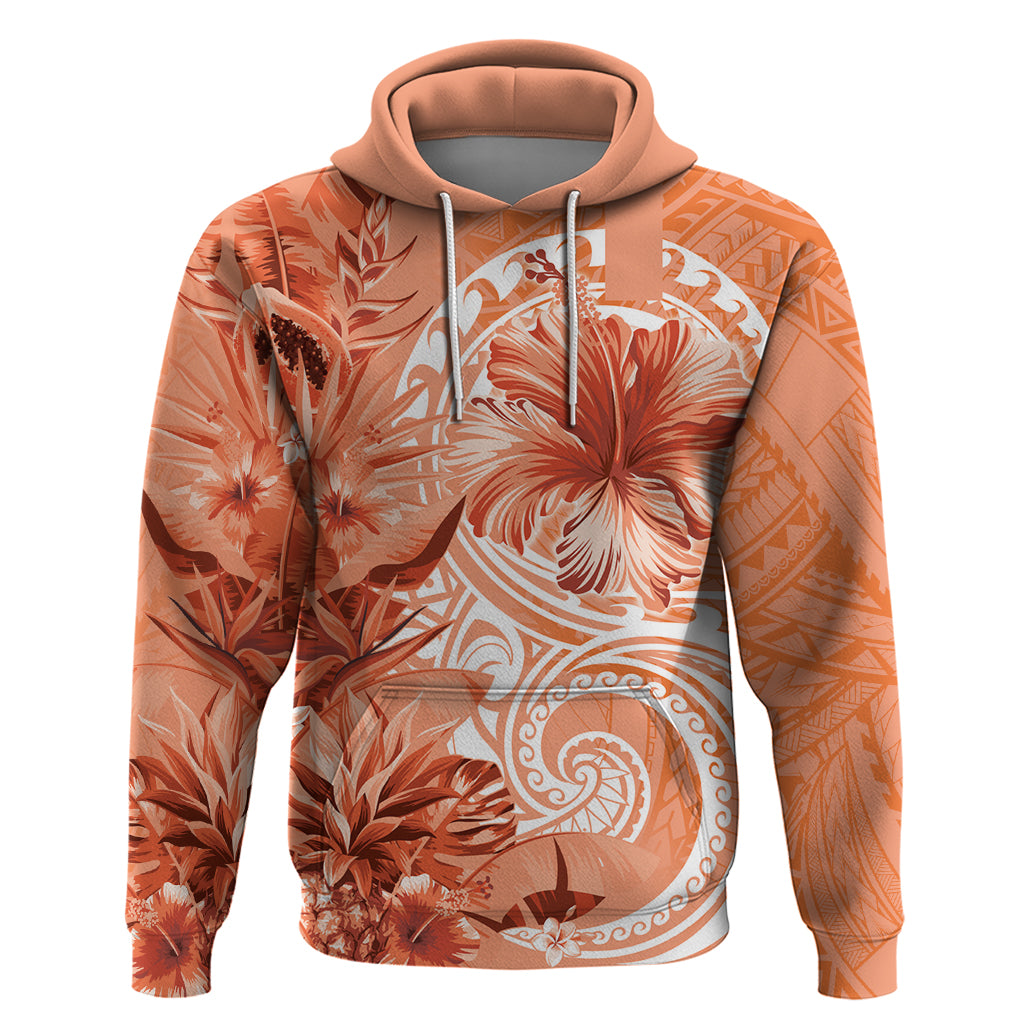 Polynesian Hibiscus Flower Tribal Hoodie Peach Color LT9 Pullover Hoodie Peach - Polynesian Pride