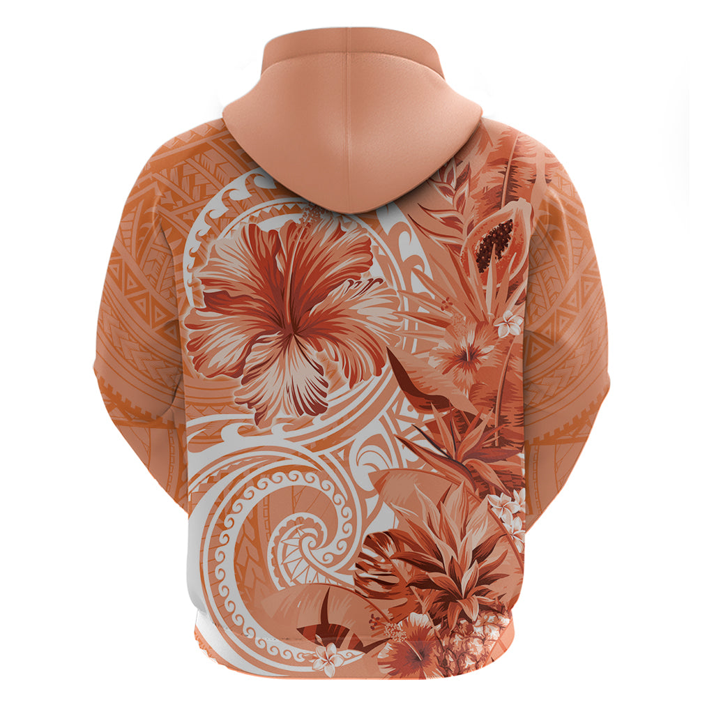 Polynesian Hibiscus Flower Tribal Hoodie Peach Color LT9 - Polynesian Pride