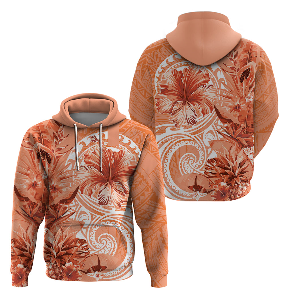 Polynesian Hibiscus Flower Tribal Hoodie Peach Color LT9 - Polynesian Pride