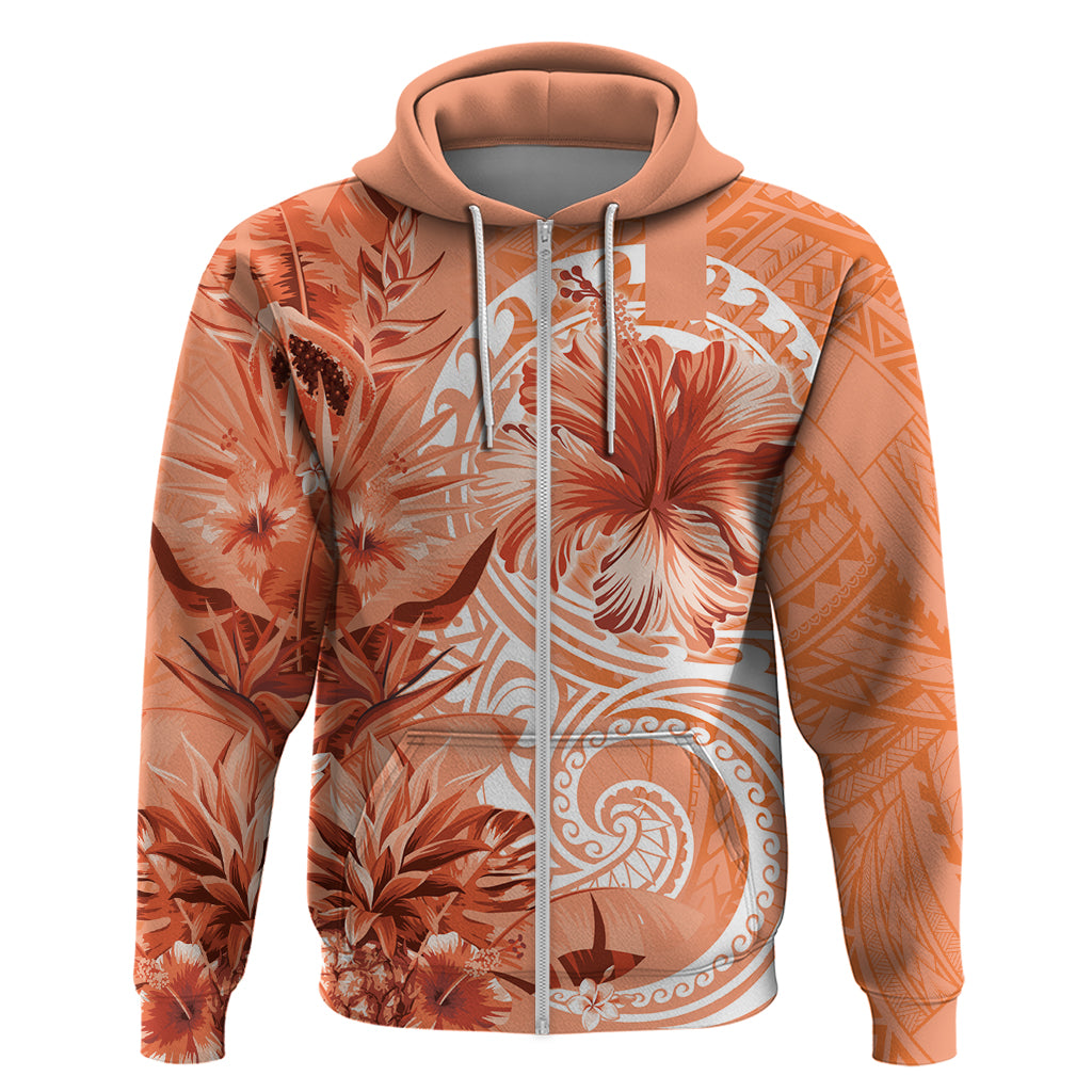Polynesian Hibiscus Flower Tribal Hoodie Peach Color LT9 Zip Hoodie Peach - Polynesian Pride