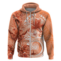 Polynesian Hibiscus Flower Tribal Hoodie Peach Color LT9 Zip Hoodie Peach - Polynesian Pride