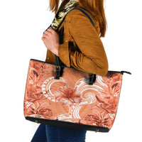 Polynesian Hibiscus Flower Tribal Leather Tote Bag Peach Color LT9 Peach - Polynesian Pride