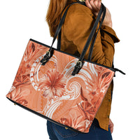 Polynesian Hibiscus Flower Tribal Leather Tote Bag Peach Color LT9 - Polynesian Pride