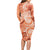 Polynesian Hibiscus Flower Tribal Long Sleeve Bodycon Dress Peach Color