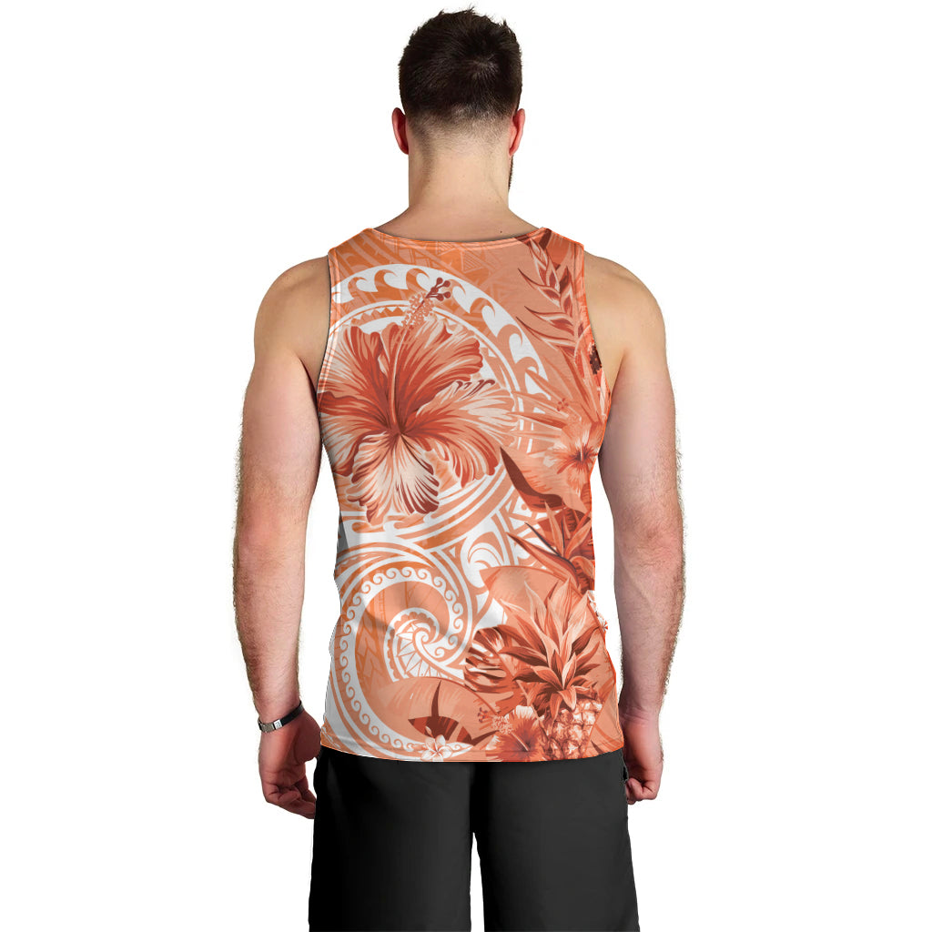 Polynesian Hibiscus Flower Tribal Men Tank Top Peach Color LT9 - Polynesian Pride