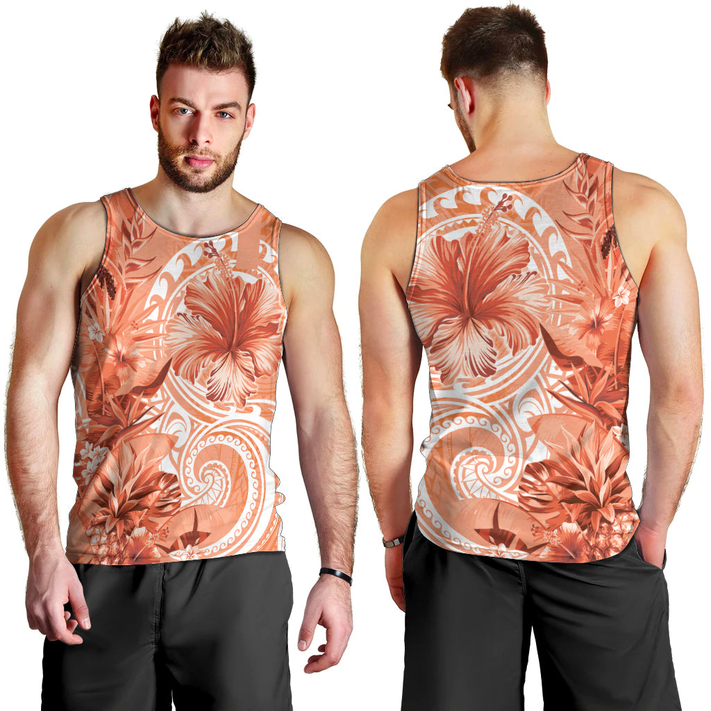 Polynesian Hibiscus Flower Tribal Men Tank Top Peach Color LT9 - Polynesian Pride