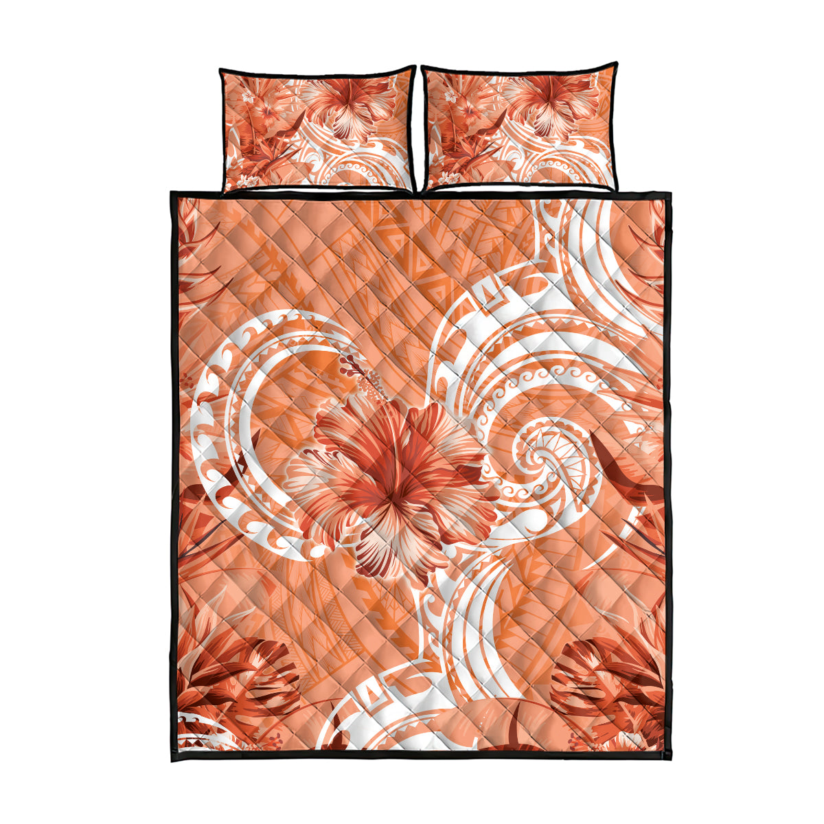 Polynesian Hibiscus Flower Tribal Quilt Bed Set Peach Color LT9 - Polynesian Pride