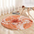 Polynesian Hibiscus Flower Tribal Round Carpet Peach Color