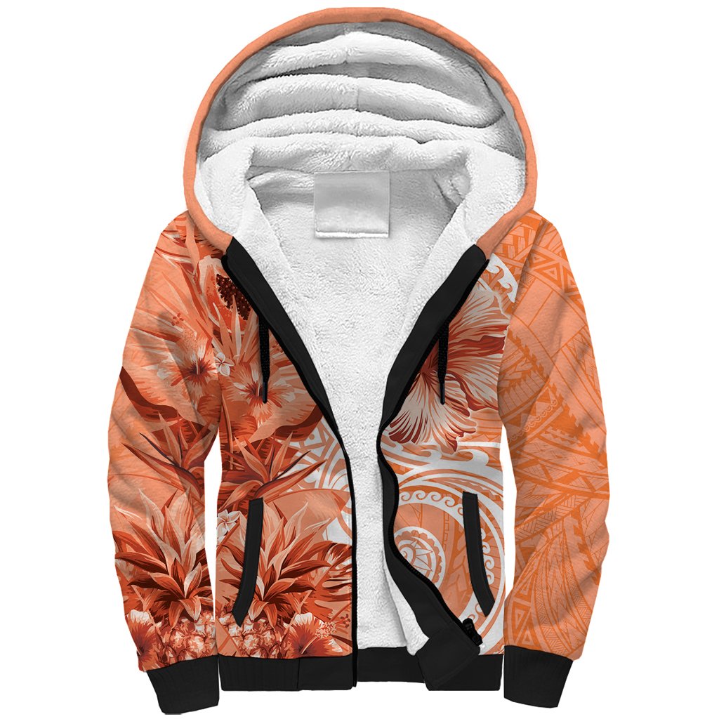 Polynesian Hibiscus Flower Tribal Sherpa Hoodie Peach Color LT9 Unisex Peach - Polynesian Pride