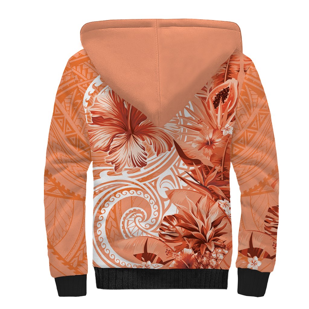 Polynesian Hibiscus Flower Tribal Sherpa Hoodie Peach Color LT9 - Polynesian Pride