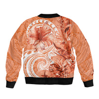 Polynesian Hibiscus Flower Tribal Sleeve Zip Bomber Jacket Peach Color LT9 - Polynesian Pride