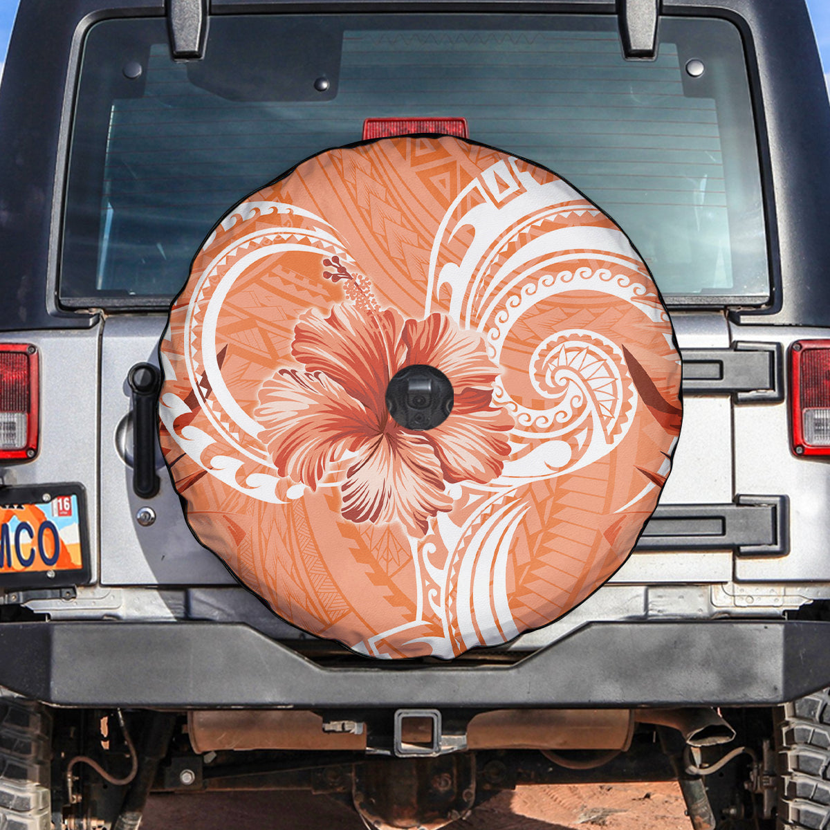 Polynesian Hibiscus Flower Tribal Spare Tire Cover Peach Color LT9 Peach - Polynesian Pride
