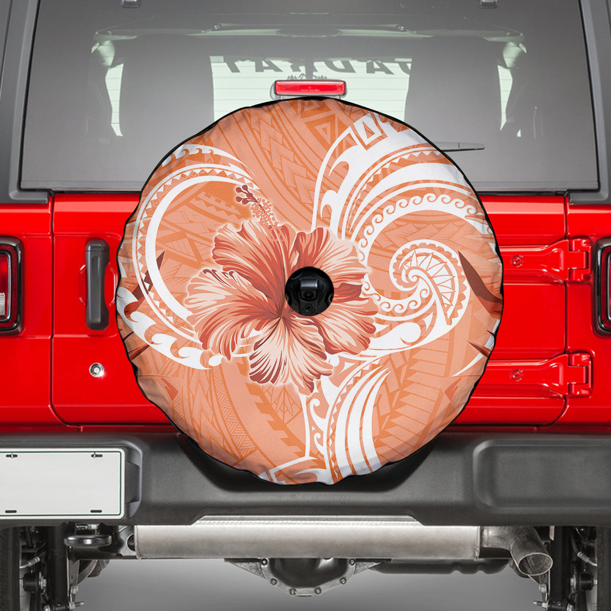 Polynesian Hibiscus Flower Tribal Spare Tire Cover Peach Color LT9 - Polynesian Pride