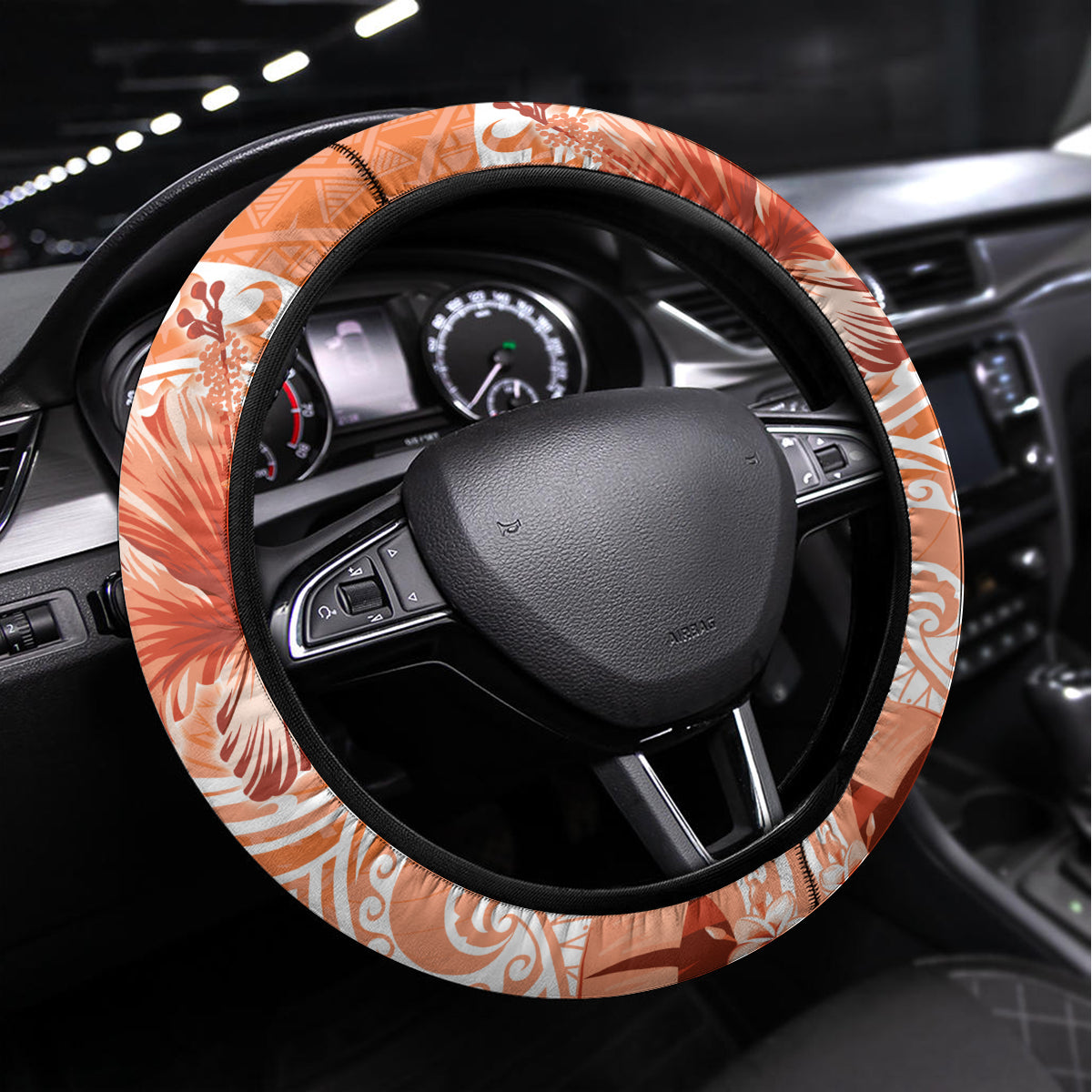 Polynesian Hibiscus Flower Tribal Steering Wheel Cover Peach Color LT9 Universal Fit Peach - Polynesian Pride