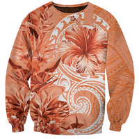 Polynesian Hibiscus Flower Tribal Sweatshirt Peach Color