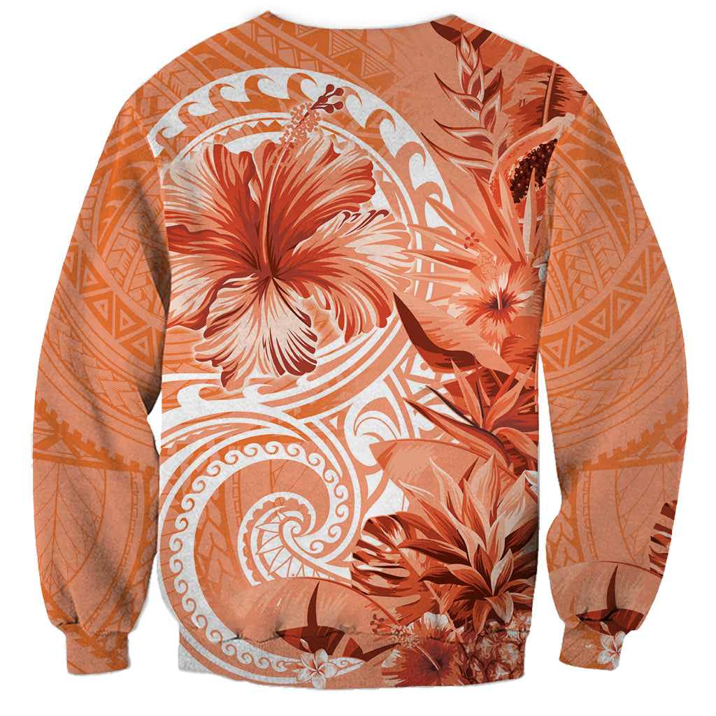 Polynesian Hibiscus Flower Tribal Sweatshirt Peach Color