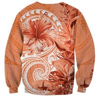 Polynesian Hibiscus Flower Tribal Sweatshirt Peach Color