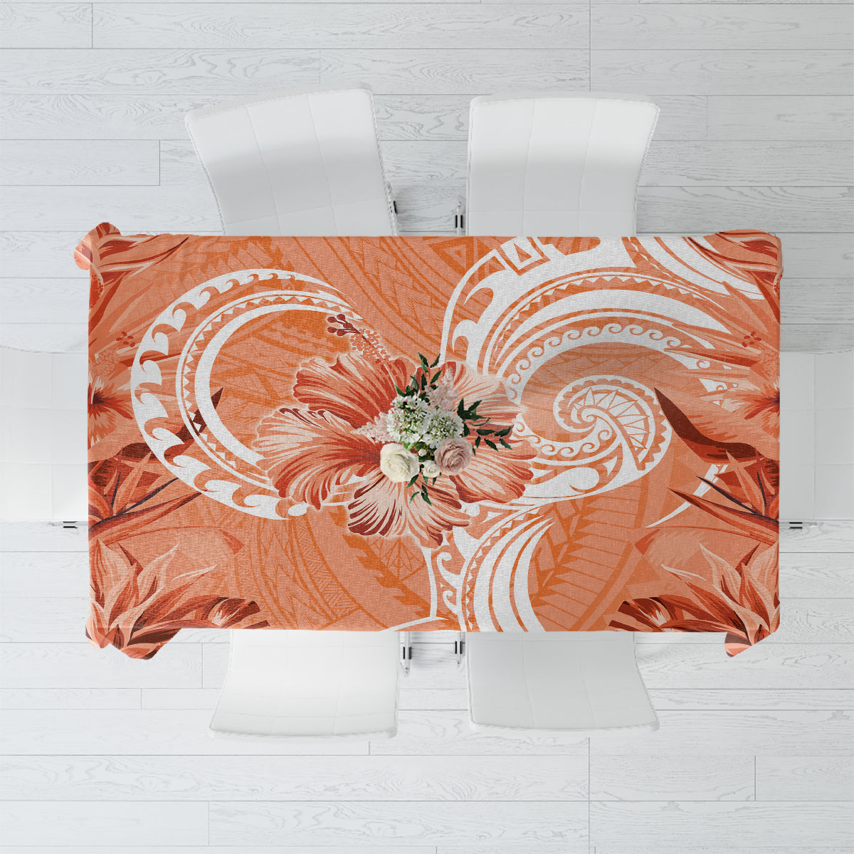 Polynesian Hibiscus Flower Tribal Tablecloth Peach Color LT9 Peach - Polynesian Pride