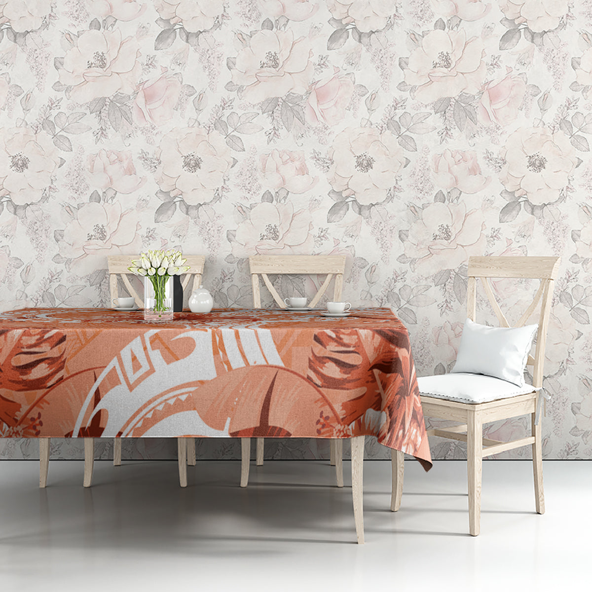 Polynesian Hibiscus Flower Tribal Tablecloth Peach Color LT9 - Polynesian Pride