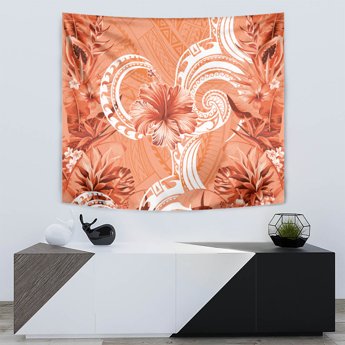 Polynesian Hibiscus Flower Tribal Tapestry Peach Color LT9 - Polynesian Pride