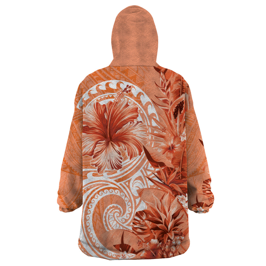 Polynesian Hibiscus Flower Tribal Wearable Blanket Hoodie Peach Color LT9 - Polynesian Pride