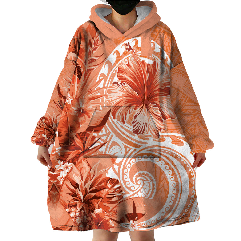 Polynesian Hibiscus Flower Tribal Wearable Blanket Hoodie Peach Color LT9 - Polynesian Pride