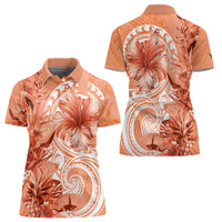 Polynesian Hibiscus Flower Tribal Women Polo Shirt Peach Color