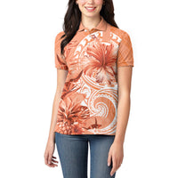 Polynesian Hibiscus Flower Tribal Women Polo Shirt Peach Color