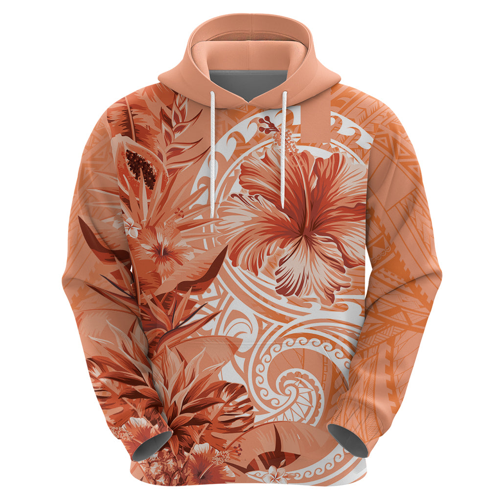 Polynesian Hibiscus Flower Tribal Zip Hoodie Peach Color