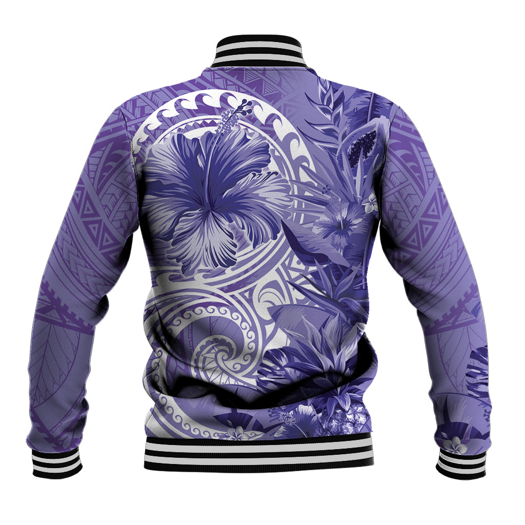 Polynesian Hibiscus Flower Tribal Baseball Jacket Violet Color LT9 - Polynesian Pride