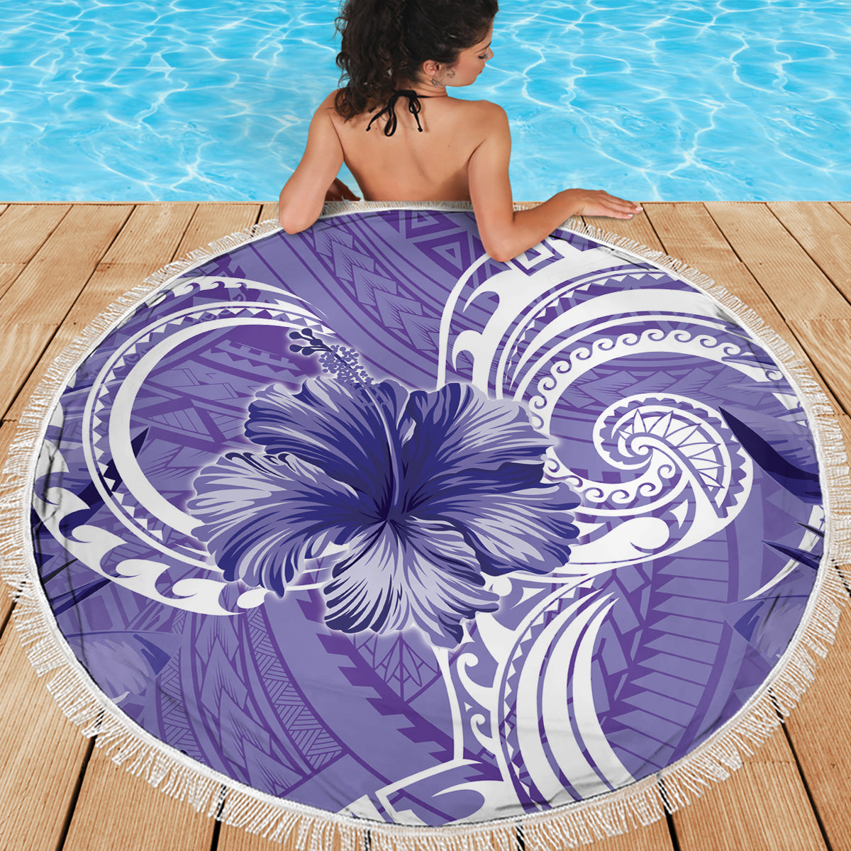 Polynesian Hibiscus Flower Tribal Beach Blanket Violet Color LT9 - Polynesian Pride
