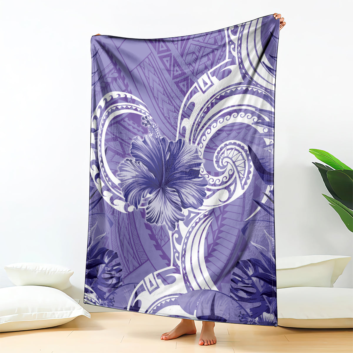 Polynesian Hibiscus Flower Tribal Blanket Violet Color LT9 - Polynesian Pride