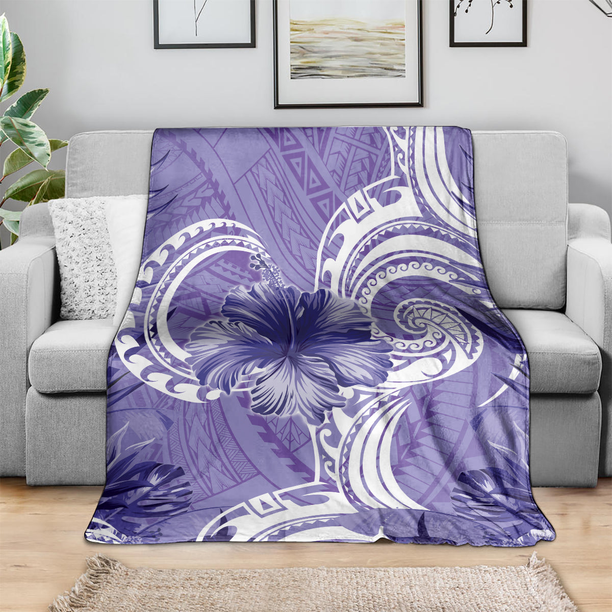 Polynesian Hibiscus Flower Tribal Blanket Violet Color LT9 - Polynesian Pride