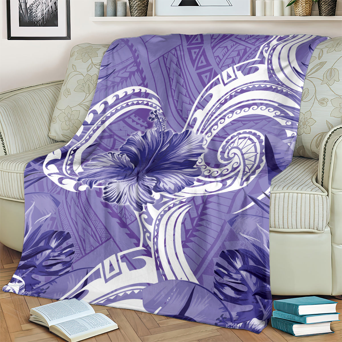 Polynesian Hibiscus Flower Tribal Blanket Violet Color LT9 - Polynesian Pride