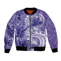 Polynesian Hibiscus Flower Tribal Bomber Jacket Violet Color LT9 Unisex Violet - Polynesian Pride