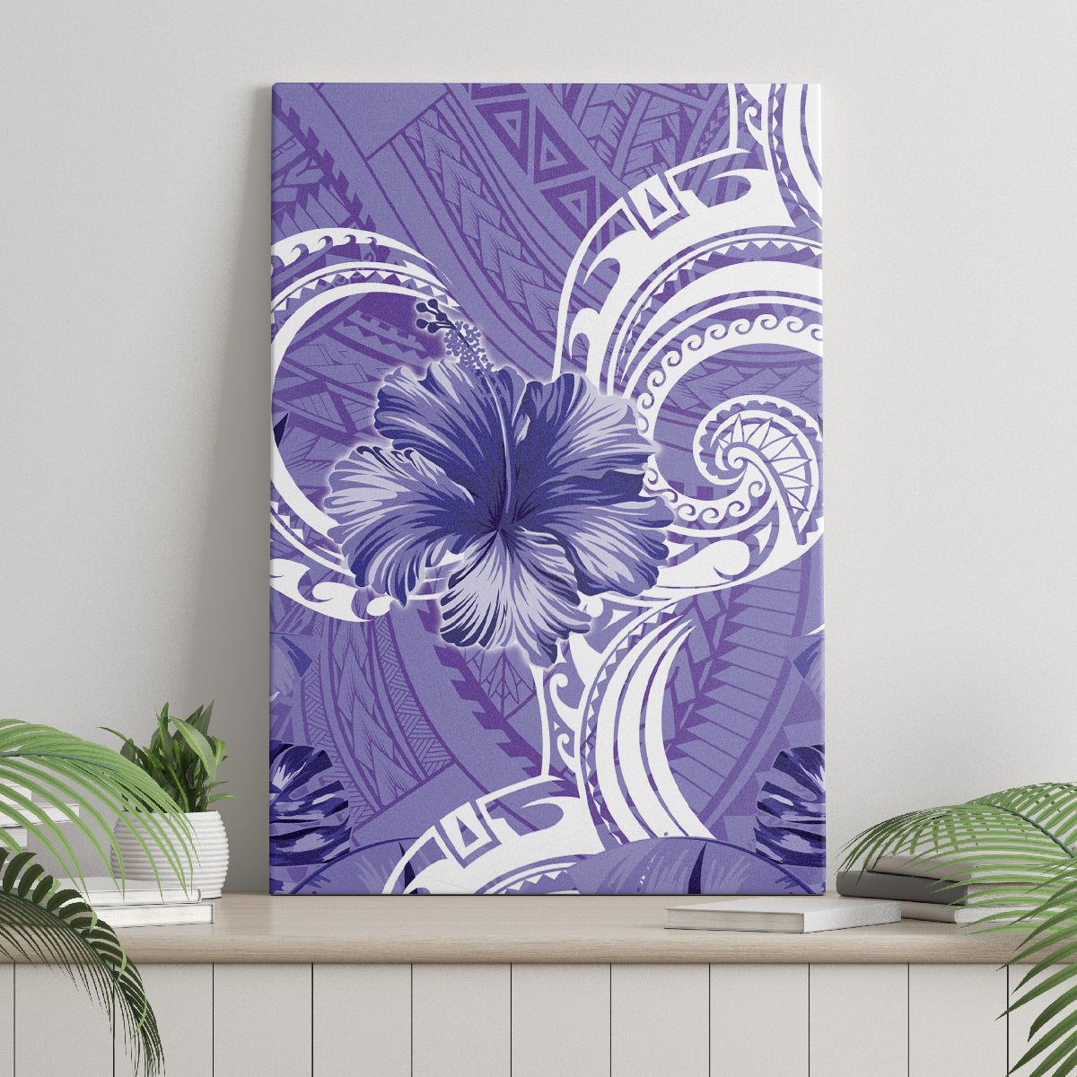 Polynesian Hibiscus Flower Tribal Canvas Wall Art Violet Color LT9 - Polynesian Pride