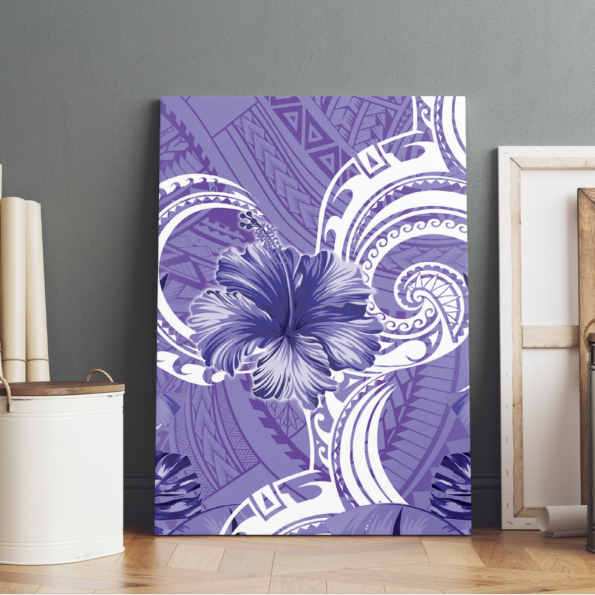 Polynesian Hibiscus Flower Tribal Canvas Wall Art Violet Color LT9 - Polynesian Pride